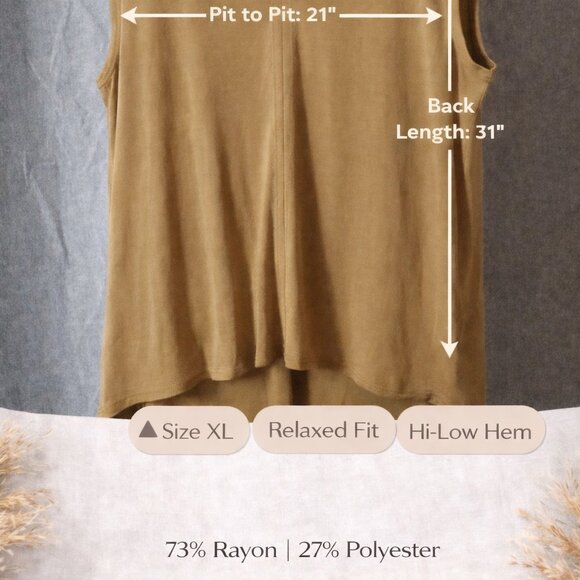 Jessica Simpson Sleeveless V-Neck Top XL – Tan/Camel Flowy High-Low Blouse - Picture 2 of 8